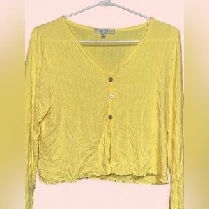 Elegant Yellow V-Neck Buttoned Blouse